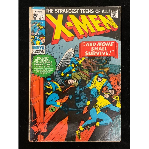 1125 - X-Men #67-74 (1970-72) X-Men reprints begin, mostly cents copies. Silver age Marvel Comics. (8).