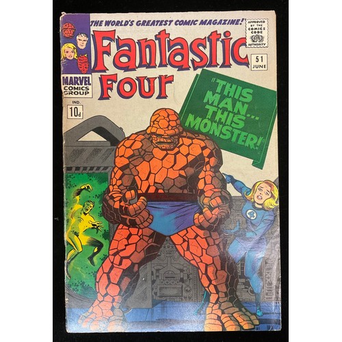 1162 - Fantastic Four #51, #58 (1966) Classic Thing storyline, Doctor Doom cover art. Silver age Marvel Com... 