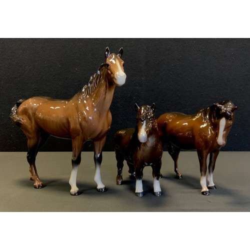 10 - Beswick - A Beswick bay coloured stallion,22cm high, Beswick brown shire horse,15cm high, Shetland p... 
