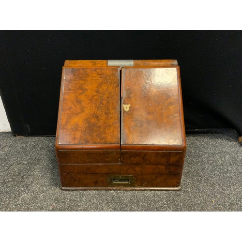 26 - A large Victorian walnut table top slope fronted combination writing and stationery box, 43cm wide, ... 