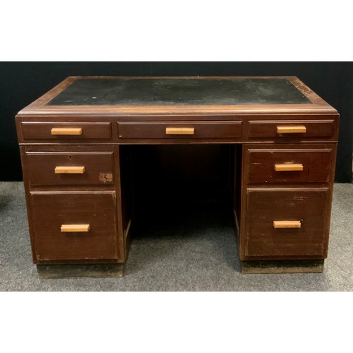 47 - A mid century pedestal pine desk, three frieze drawers, two further to each pedestal. 77.5cm High x ... 