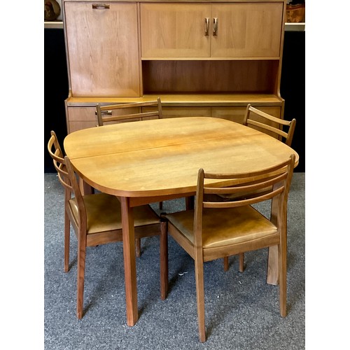 52 - A Teak 1960s/70s G Plan dining room suit, rounded Rectangular pull-out extending dining table, integ... 