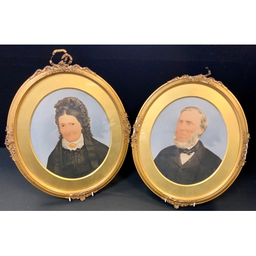 62 - Two over painting Victorian oval portraits in guilted frame; one is of a lady and the other is a gen... 