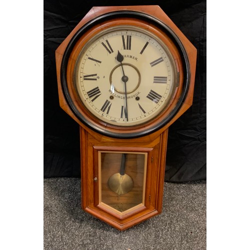 67 - An Victorian wall clock, cream dial marked,  F. Sharman of Wellingborough, bold Roman numerals, eigh... 