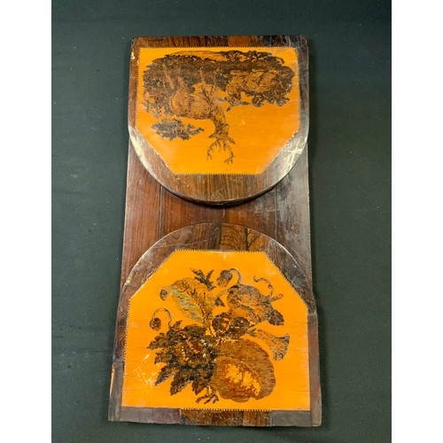 75 - A 19th century Tunbridge ware and rosewood bookslide, inlaid with deer, flowers and foliage, c.1870