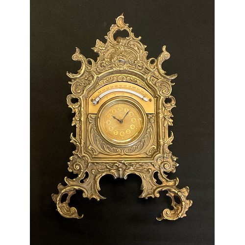 78 - A brass strut clock timepiece and thermometer, by The British United Clock Company, Birmingham, 27cm... 