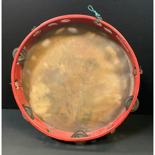 85 - An early 20th century Italian tambourine, painted with a portrait of a gentleman, 33cm diam, probabl... 