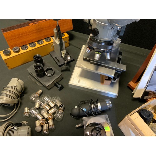 102 - A Olympus Metallurgical Microscope, body with inclined monocular head (45 degrees from horizontal), ... 