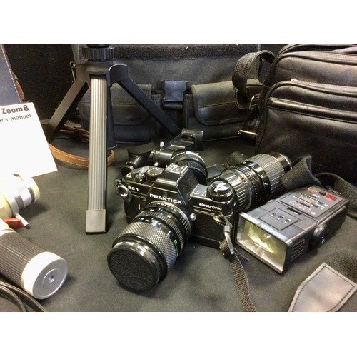 109 - A Praktica  BC-1 Electronic SLR 35mm camera body, 70-210mm and 70mm lens,  cine camera,  portable He... 