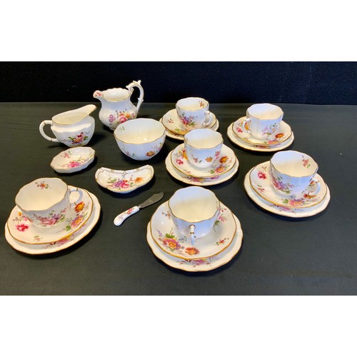 122 - A Royal Crown Derby Derby Posies pattern tea set, for six.