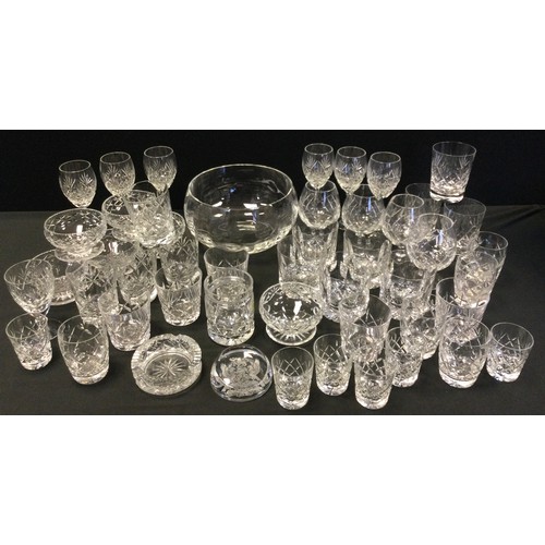 123 - Glass - a set of six cut glass Edinburgh crystal wine glasses, tumblers, rocks glasses and sundae di... 