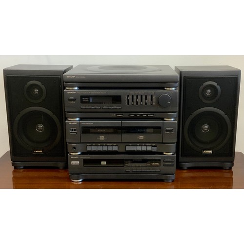 158 - Sharp compact stereo CMS SSSegy turntable, cassette player, FM/AM CD player with speakers, qty vinyl... 