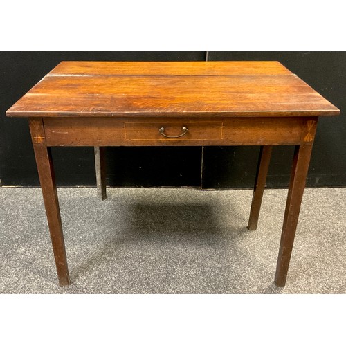 191 - A 19th century oak tea-table, over-sailing well figured quarter-sawn oak top, faux drawer to frieze ... 