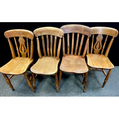 201 - A pair of Victorian splat back beech and ash kitchen chairs, two others (4)