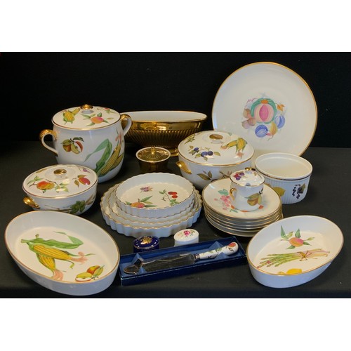 130 - Royal Worcester 'Evesham' pattern kitchen ware including four flan dishes, two tureens and other dis... 