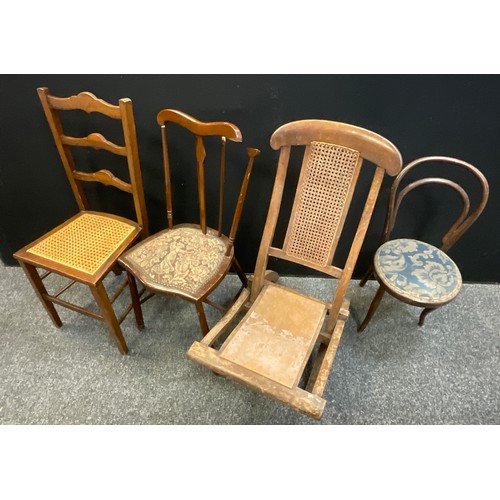 202 - A late Victorian folding steamer chair, c.1890; a ladder back bedroom chair, c.1890; a bentwood chai... 