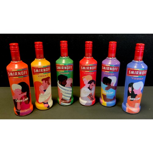 222 - Smirnov Vodka, Pride Limited edition six bottle set, Choose Love, each with different coloured and d... 