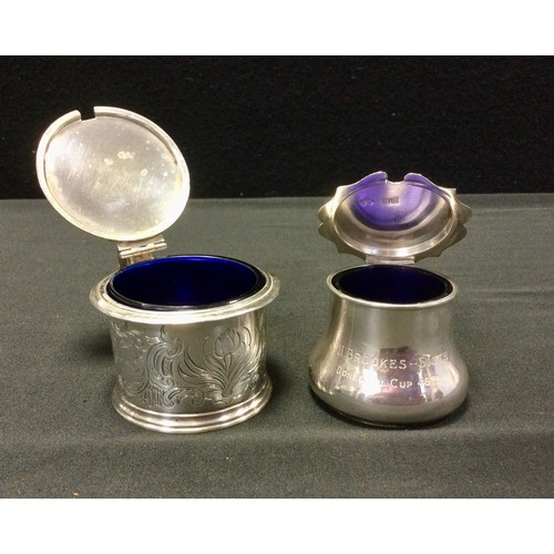 242 - A Victorian silver drum mustard, Charles Thomas Fox & George Fox, London 1842,  with glass liner, 7.... 