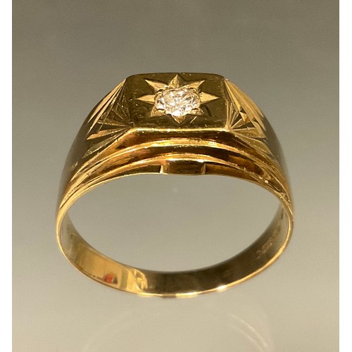 304 - A Gentleman's diamond ring, round brilliant cut diamond approx 0.25ct, star set crest ,9ct gold shan... 