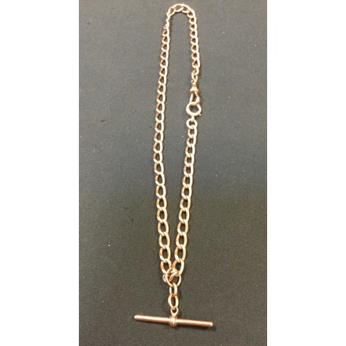 308 - A 9ct gold Albert chain, T bar and loop terminals, 41cm long, 28.5g gross