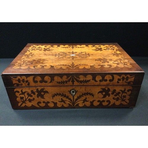 30A - A 19th century marquetry inlaid rosewood and burr elm writing slope,  fitted interior, 35.5cm x 24cm... 