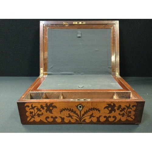 30A - A 19th century marquetry inlaid rosewood and burr elm writing slope,  fitted interior, 35.5cm x 24cm... 