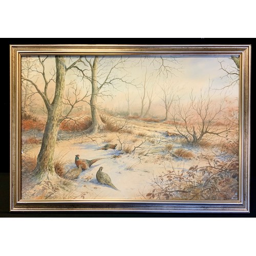 206 - S T Trinder (Norfolk Artist)
Wintry Copse with Pheasant and Fox
signed, watercolour, 49cm x 74cm