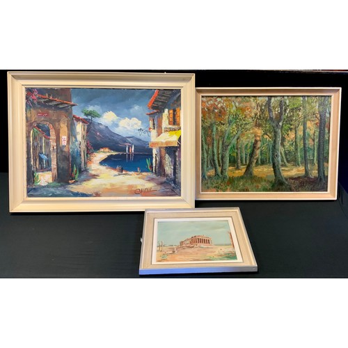 219 - Mediterranean School (20th century)
The Acropolis 
indistinctly signed, oil on canvas, 22.5cm x 30.5... 