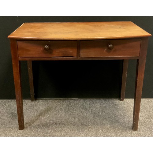 89A - A early 19th century mahogany side table , over sailing top, pair of draws to frieze, tapered legs. ... 