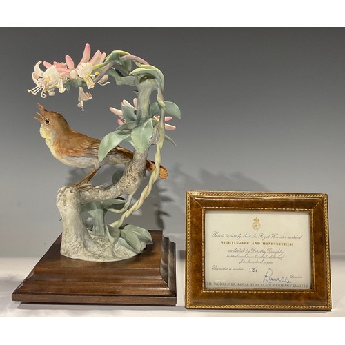 7 - A Royal Worcester bird model, Nightingale and Honeysuckle, modelled by Dorothy Doughty, limited edit... 
