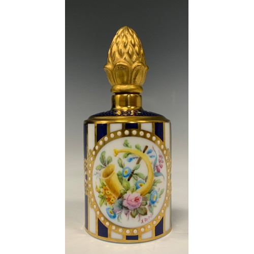 35 - A Lynton Porcelain hand painted scent bottle,  painted with musical curled horn and floral panel, by... 