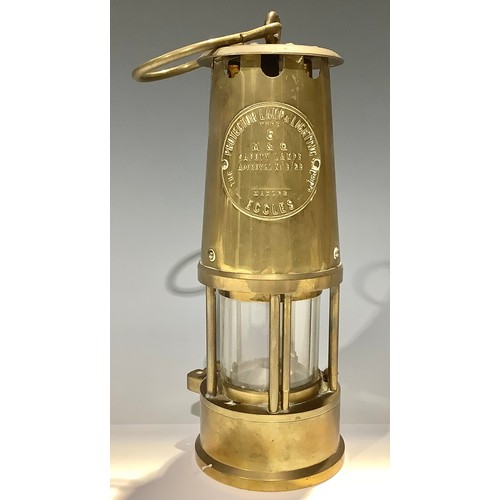 46 - A brass miner's lamp, The Eccles Protector, safety lamp