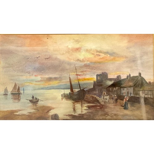 88 - English School (Late 19th century)
Fishing Village at Dusk
watercolour, 25cm x 45cm