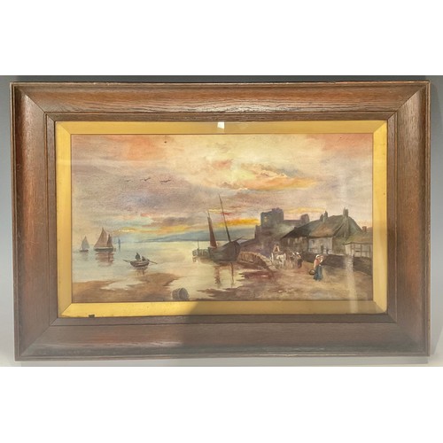 88 - English School (Late 19th century)
Fishing Village at Dusk
watercolour, 25cm x 45cm