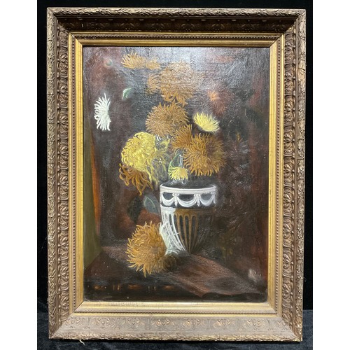 166 - English School (early 20th century)
Still life of chrysanthemums in a vase
oil on canvas, 73cm x 52c... 