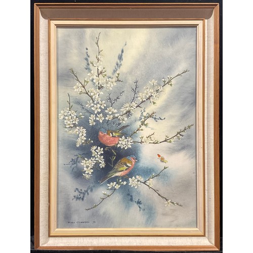 169 - Robin Gibbard (1930 - 2014) 
Chaffinches Amongst Blossom 
signed, dated '76, watercolour, 52cm x 36.... 