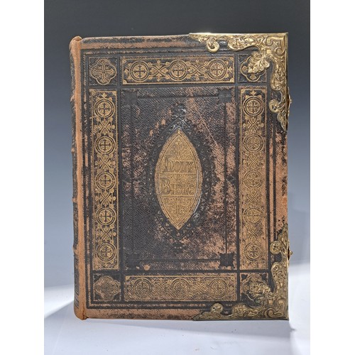 172 - A Victorian brassbound leather bible, c 1860