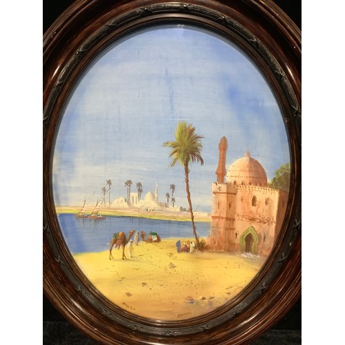 222 - Brappino  
A pair, On The Nile and Algerian Scene  
signed, oval, watercolours, 50cm x 39cm