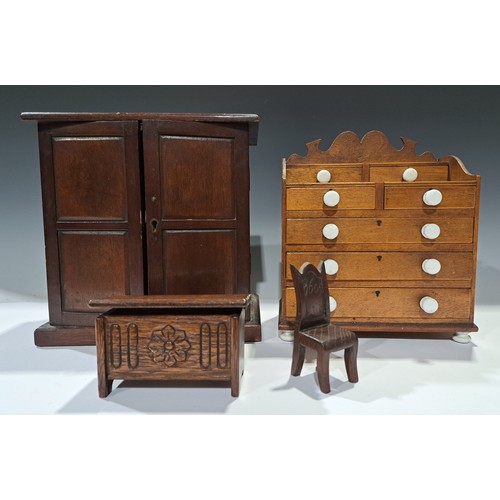 240 - Miniature Furniture - a George III style mahogany enclosed cabinet, 26cm high x 25cm wide x 16cm dee... 