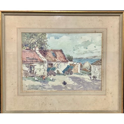 321 - James Wilson Kinnell  
Corner of an Arran Croft  
signed, label to verso, watercolour, 27cm x 37cm