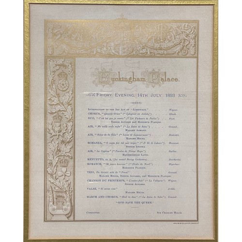 454 - Buckingham Palace - a concert programme, conducted by Halle 1893, another 1898, with photograph, fra... 