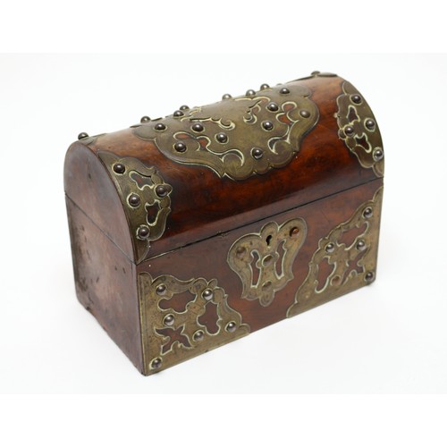 426 - A Victorian walnut domed rectangular stationery box, applied with brass mounts, 23cm wide