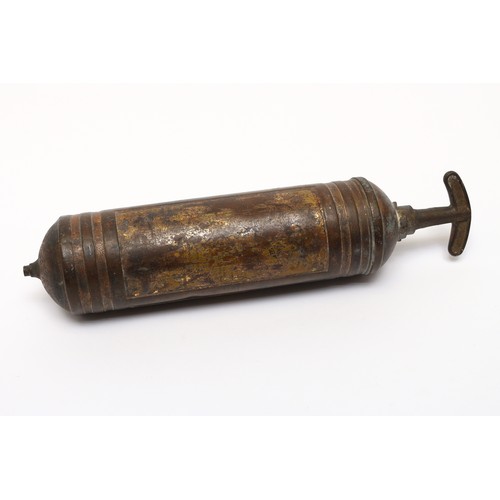 503 - An early 20th century Pyrene brass pump action fire extinguisher, 36cm long