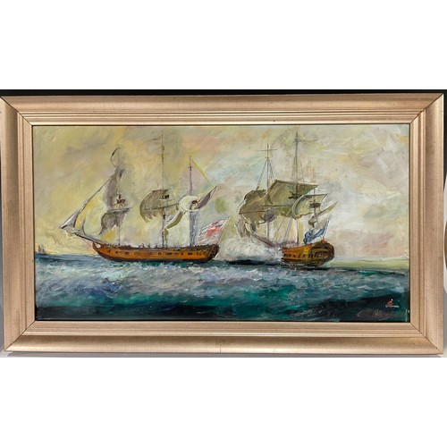 497 - Frederick John England  
Marine Battle Scene
signed, acrylic on canvas, 39cm x 75cm