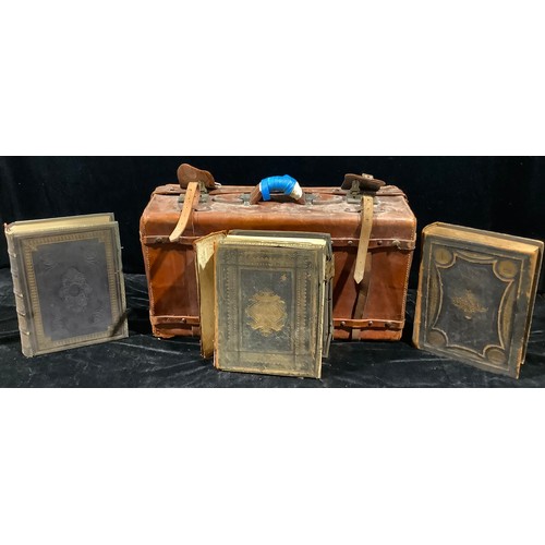 514 - A large Victorian tooled and gilt leather bound bible, brass hinged clasps, c.1880; others similar; ... 