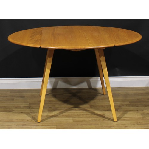 105 - An Ercol beech and elm drop-leaf dining table, 71.5cm high, 63cm opening to 124.5cm long, 113.5cm wi... 