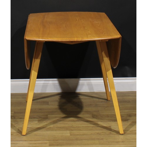 105 - An Ercol beech and elm drop-leaf dining table, 71.5cm high, 63cm opening to 124.5cm long, 113.5cm wi... 