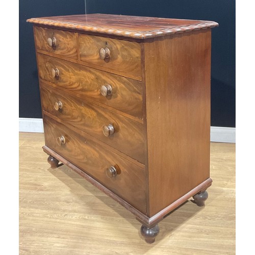 112 - A Victorian mahogany chest, of two short and three long graduated drawers, 105.5cm high, 111cm wide,... 