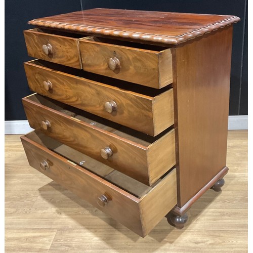 112 - A Victorian mahogany chest, of two short and three long graduated drawers, 105.5cm high, 111cm wide,... 