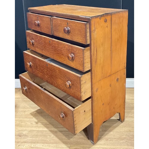 203 - A George III oak and pine chest, of two short and three long graduated drawers, 112cm high, 92.5cm w... 